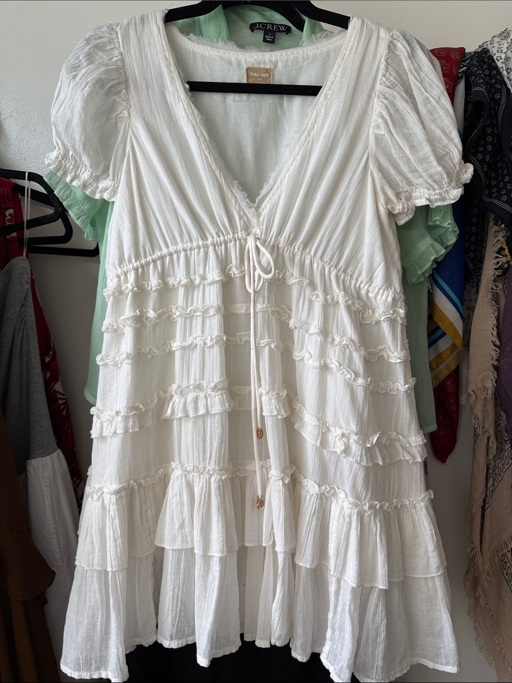 Free People White Ruffled Gauze Mini Dress